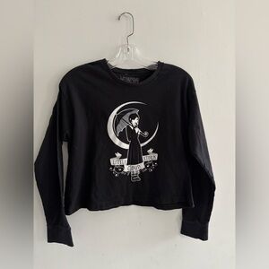 Wednesday Addams Black Long Sleeve Cropped Graphic Tee